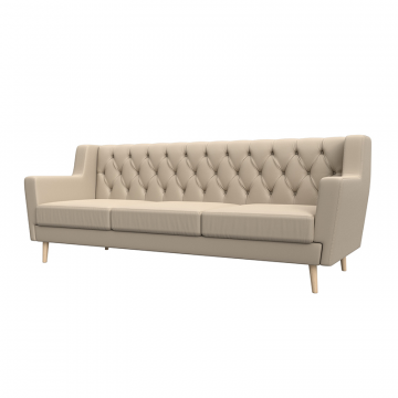 Диван кухонный прямой Брайтон 3 Люкс Бежевый, Экокожа