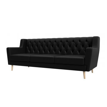 Диван кухонный прямой Брайтон 3 Люкс Черный, Экокожа