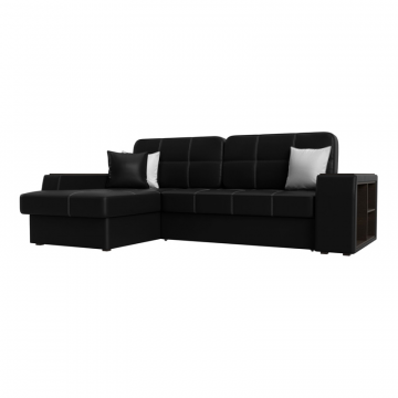 Диван угловой Брюссель левый угол, Черный, Белый, Экокожа