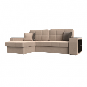 Диван угловой Брюссель левый угол, Seven 729 бежевый;Seven 727 коричневый, Велюр