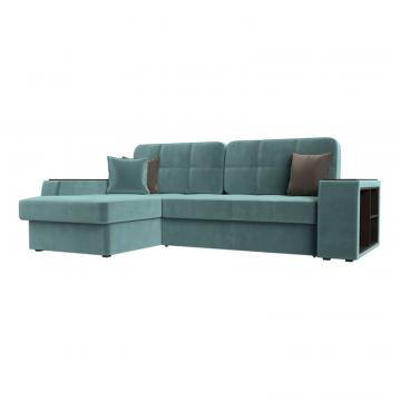 Диван угловой Брюссель левый угол, Seven 113 бирюзовый;Seven 727 коричневый, Велюр