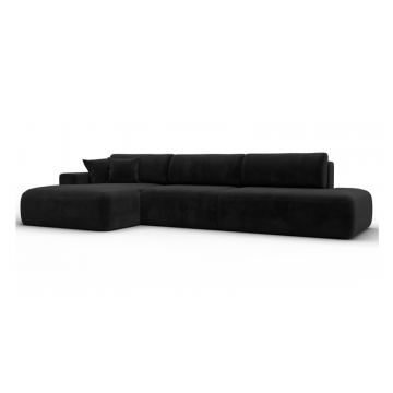 Диван угловой Лига-036 НПБ Модерн Лонг левый угол, SEVEN 35 черный, Велюр