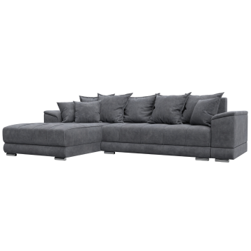 Диван угловой НордСтар левый угол Темно-серый, Велюр