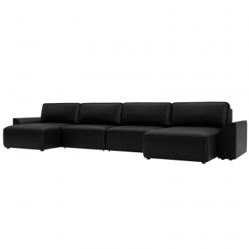 Диван П-образный Лига-048 НПБ лонг черный, Экокожа