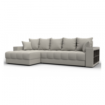 Диван угловой с декором и полкой Лига-050 НПБ, Амур 02 бежевый, Рогожка