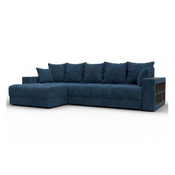 Диван угловой с декором и полкой Лига-050 НПБ, BRUT 11 синий, Велюр