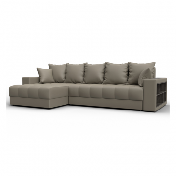 Диван угловой с декором и полкой Лига-050 НПБ, GRIFON 04 бежевый, Экокожа