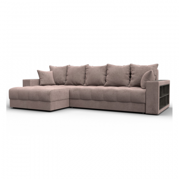 Диван угловой с декором и полкой Лига-050 НПБ, TOWER 05 бежевый, Велюр