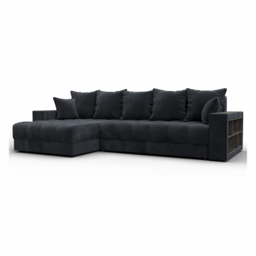 Диван угловой с декором и полкой Лига-050 НПБ, TOWER 11 темно-серый, Велюр