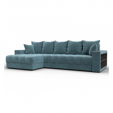 Диван угловой с декором и полкой Лига-050 НПБ, SEVEN 113 бирюзовый, Велюр