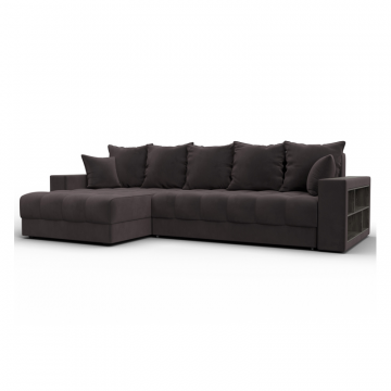 Диван угловой с декором и полкой Лига-050 НПБ, SEVEN 727 коричневый, Велюр