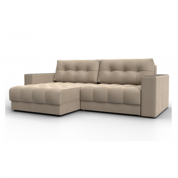 Диван угловой с декором Лига-049 НПБ, SEVEN 729 бежевый, Велюр