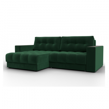 Диван угловой с декором Лига-049 НПБ, SEVEN 626 зеленый, Велюр