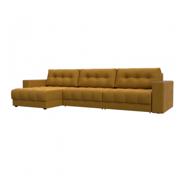 Диван угловой с декором Лига-049 НПБ Лонг, BRUT 10 желтый, Велюр