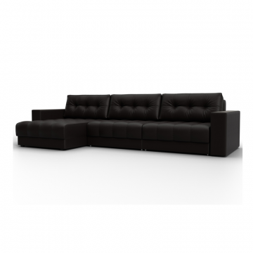 Диван угловой с декором Лига-049 НПБ Лонг, GRIFON 12 коричневый, Экокожа