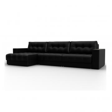 Диван угловой с декором Лига-049 НПБ Лонг, GRIFON 18 черный, Экокожа