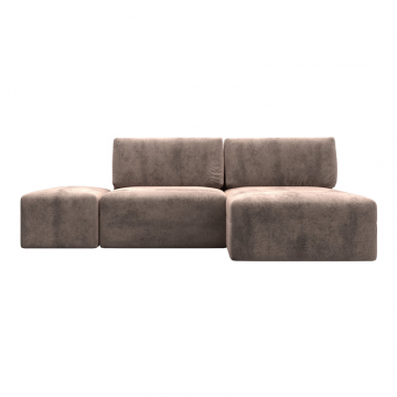 Диван угловой модульный с пуфом Лига-060 НПБ угол универсальный, TOWER 05 бежевый, Велюр