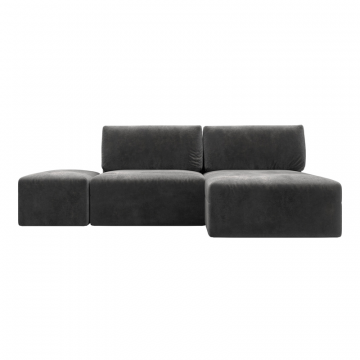 Диван угловой модульный с пуфом Лига-060 НПБ угол универсальный, TOWER 10 серый, Велюр