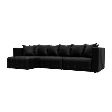 Диван угловой Лига-052 НПБ Лонг угол универсальный Черный, Экокожа