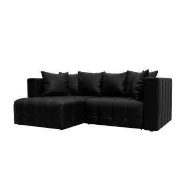 Диван угловой Лига-052 НПБ угол универсальный Черный, Экокожа