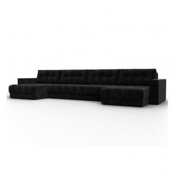 Диван П-образный с декором Лига-049 НПБ Лонг, SEVEN 35 черный, Велюр