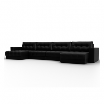Диван П-образный с декором Лига-049 НПБ Лонг, GRIFON 18 черный, Экокожа