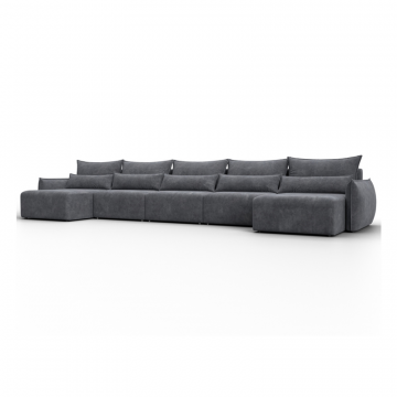 Диван П-образный Лига-051 НПБ МегаЛонг, BRUT 16 темно-серый, Велюр