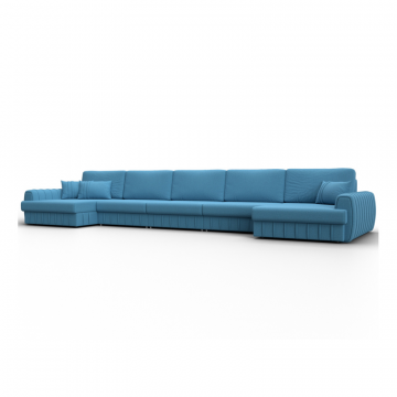 Диван П-образный Лига-057 НПБ МегаЛонг, Амур 10 голубой, Рогожка