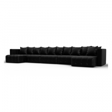 Диван П-образный Лига-052 НПБ МегаЛонг, GRIFON 18 черный, Экокожа