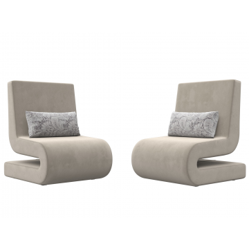 Кресло Волна (2 шт.) Бежевый/Серый, Микровельвет\Велюр