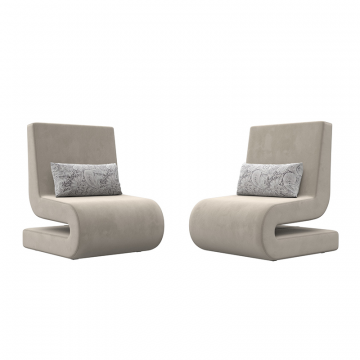 Кресло Волна (2 шт.) Бежевый/Серый, Микровельвет\Велюр