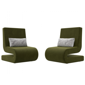 Кресло Волна (2 шт.) Зеленый/Серый, Микровельвет\Велюр