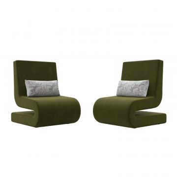 Кресло Волна (2 шт.) Зеленый/Серый, Микровельвет\Велюр