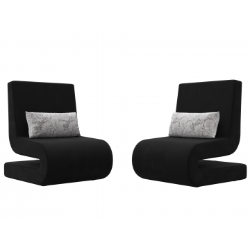 Кресло Волна (2 шт.) Черный/серый, Микровельвет\Велюр