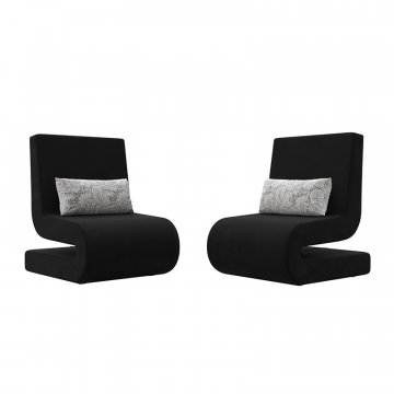 Кресло Волна (2 шт.) Черный/серый, Микровельвет\Велюр