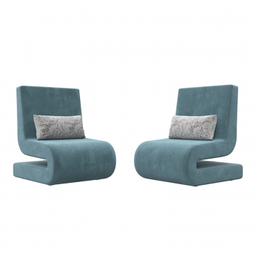 Кресло Волна (2 шт.) Бирюзовый/Серый, Велюр