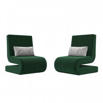 Кресло Волна (2 шт.) Зеленый/Серый, Велюр