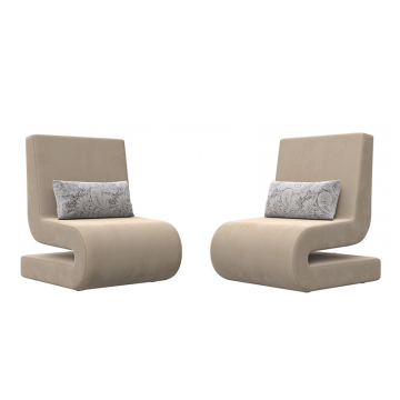 Кресло Волна (2 шт.) Бежевый/Серый, Велюр