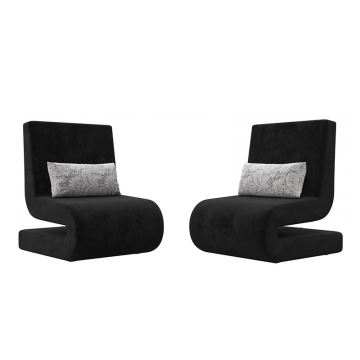 Кресло Волна (2 шт.) Черный/Серый, Велюр