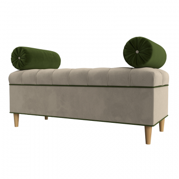 Банкетка Глория, Бежевый\Зеленый, Микровельвет