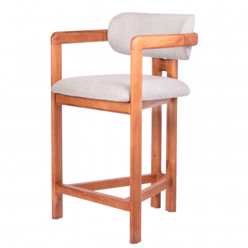 Стул полубарный Rich рогожка бежево-голубая с ножками цвета орех