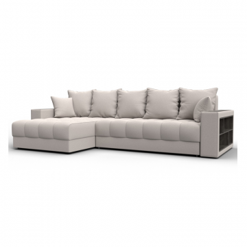 Диван угловой с декором и полкой Лига-050 НПБ,  JOLY 05 бежевый, Замша