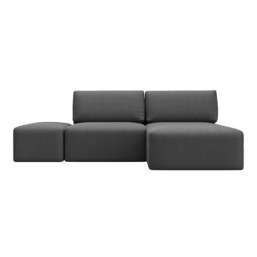 Диван угловой модульный с пуфом Лига-060 НПБ угол универсальный, JOLY 13 серый, Замша