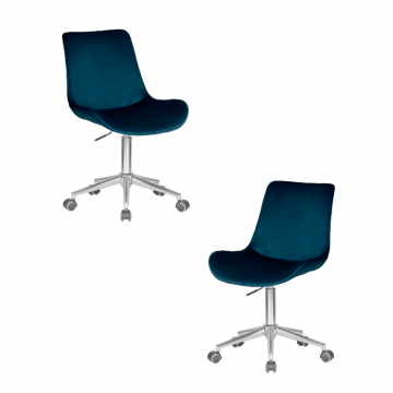 Набор 2 шт Кресло офисное DOBRIN DORA, синий велюр (1922-20), хромированная сталь