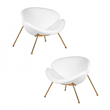 Набор 2 шт Кресло дизайнерское DOBRIN EMILY, белый винил YP17, золотое основание