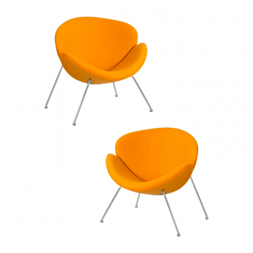 Набор 2 шт Кресло дизайнерское DOBRIN EMILY, желтая ткань AF13, хромированная сталь