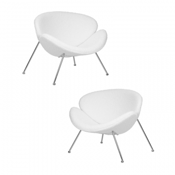 Набор 2 шт Кресло дизайнерское DOBRIN EMILY, белый (букле) ткань , хромированная сталь
