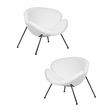 Набор 2 шт Кресло дизайнерское DOBRIN EMILY, белый (букле) ткань, черное основание