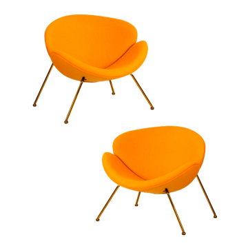 Набор 2 шт Кресло дизайнерское DOBRIN EMILY, желтая ткань AF13, золотое основание