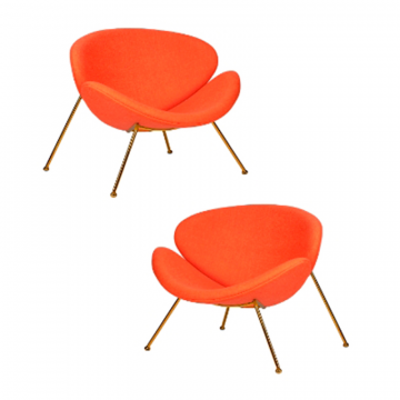 Набор 2 шт Кресло дизайнерское DOBRIN EMILY, оранжевая ткань AF, золотое основание